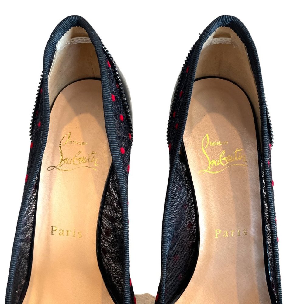 Christian Louboutin Heels Souris 70 Lace Black Pointed Kitten Heel Bow Pumps - Picture 11 of 11